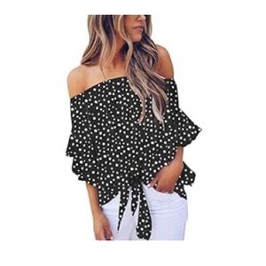 Off the shoulder polka dot blouse